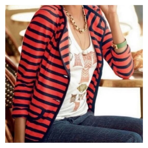 CAbi 224 Au Revoir Yacht Club Red Blue Stripe Nautical Preppy Jacket Blazer S - Picture 2 of 11